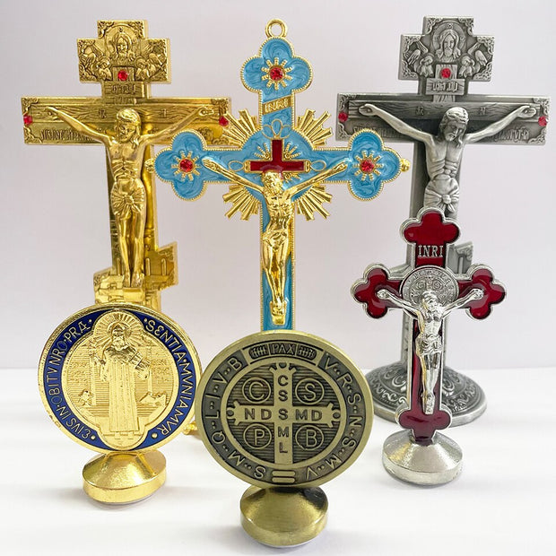 Fashion Luxury Big and Small Cross Jesus Crystal Statue Figurine Xmas Ornament