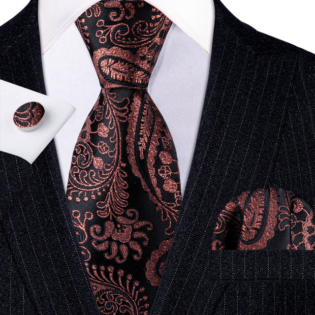 3PC Fashion Luxury Dark Floral 100% Silk Tie Gifts For Men Suit