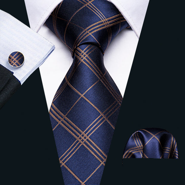 Fashion Green Plaid Men Tie Set Silk Jacquard Necktie Wedding Business