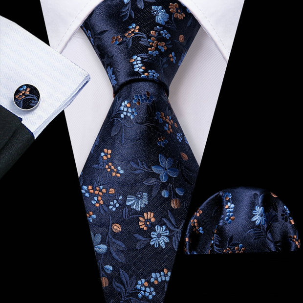 Tie Set Silk Jacquard Floral Necktie Wedding Business Handkerchief Cufflinks Tie