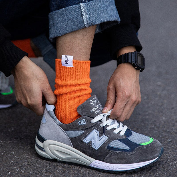 Fashion Retro loose Men‘s Socks Cotton Solid Color JapaneseTide Casual Sport