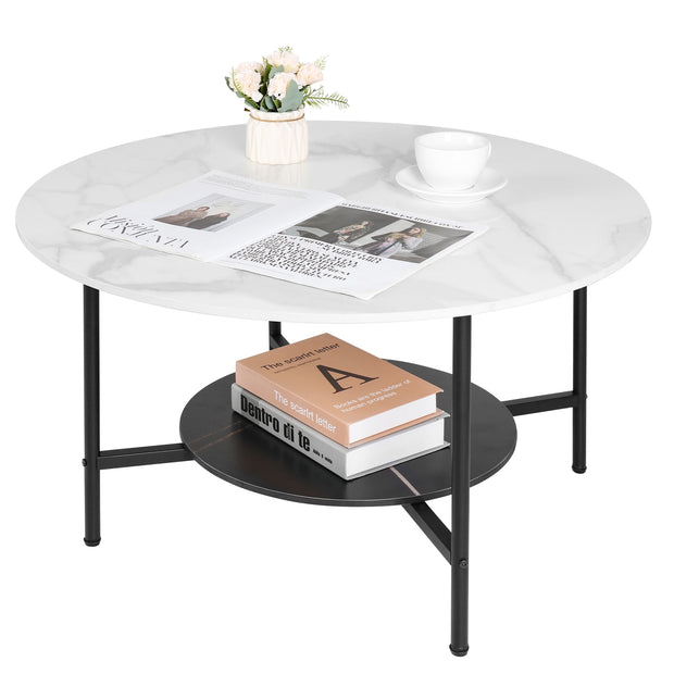 2 Tier Round Coffee Table Modern High End Sintered Stone Desk