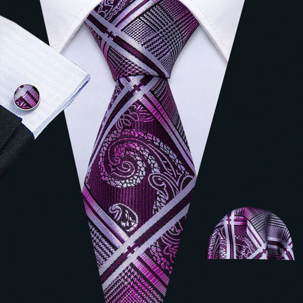 Fashion Green Plaid Men Tie Set Silk Jacquard Necktie Wedding Business