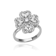 Zircon Rotatable Four Leaf Clover Anxiety Rings For Women Stainless Steel Anti-Stress