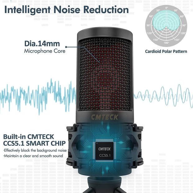 USB Condenser Microphone Professional Studio DJ Recording Streaming Mic With Pop Filter