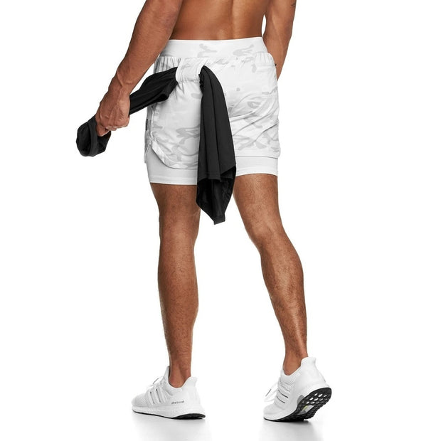 Camo Running Shorts Men 2 In 1 Double-deck Quick Dry GYM Sport Shorts