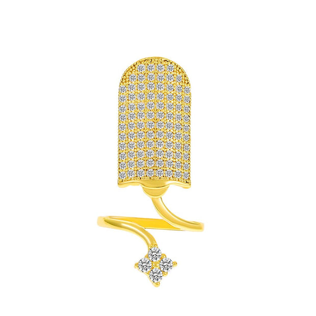Fashion Inlaid Zircon Nail Rings For Women Gold Color Geometric Finger Ring