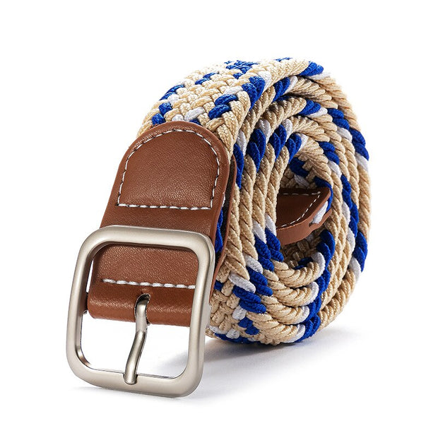 New Fashion Metal Pin Buckle Elastic Braided Stretch Belts Male