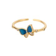 Zircon Butterfly Rings Stainless Steel Twisted Chain Finger Adjustable