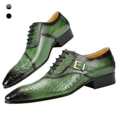 Mens Green Oxford Dress Shoes men dress shoe vestidos Side Buckle Leather Wingtip