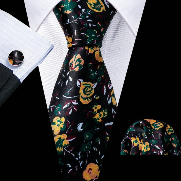 Tie Set Silk Jacquard Floral Necktie Wedding Business Handkerchief Cufflinks Tie