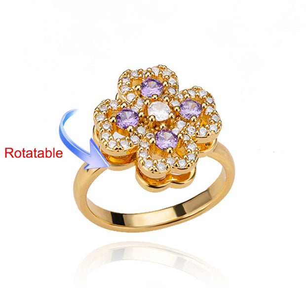 Rotating Four Clover Adjustable Rings for Women Stainless Steel Wedding Ring