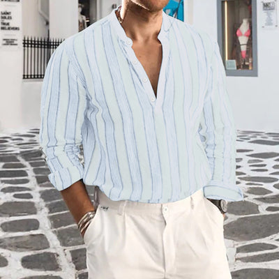 2022 Summer Stripe Shirt Men Blouse Baggy Long Sleeve Button