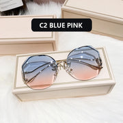 Fashion Tea Gradient Sunglasses Women Ocean Water Cut Trimmed Lens UV400