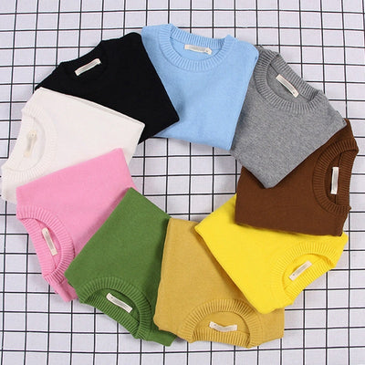 Autumn Kids Pure Color Sweater Boys Girls Cotton Pullovers Casual