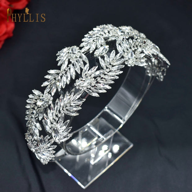 A254 Silver Gold Bride Headband Rhinestone Hair Jewelry for Women Tiaras Luxury