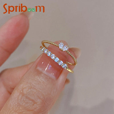 Zircon Heart Wedding Rings for Women Opening Adjustable Weave Rhinestone Ring