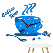 3D Mirror Coffee Cup Shaped Wall Clocks Modern Design Creative Wall Clock Sticker