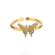 Zircon Butterfly Rings Stainless Steel Twisted Chain Finger Adjustable