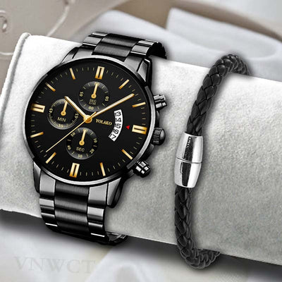 Fashion Stainless Steel Men Watch Bracelet Luxury Calendar Quartz Wristwatch