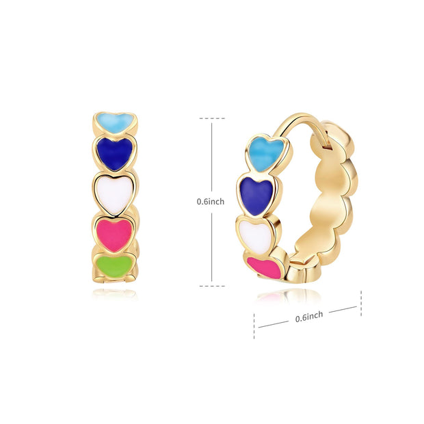 Colorful Heart Earrings For Women Stainless Steel Enamel Metal Heart Stud