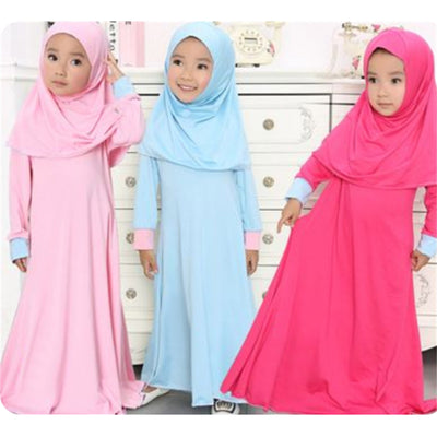 Muslim Islamic Girls' Ramadan Abaya With Hijab Full Length Robe Burka Maxi
