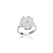 Zircon Rotatable Four Leaf Clover Anxiety Rings For Women Stainless Steel Anti-Stress