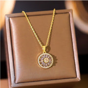 Stainless Steel Rotating Sunflower Pendant Necklace for Women Jewelry Luxury
