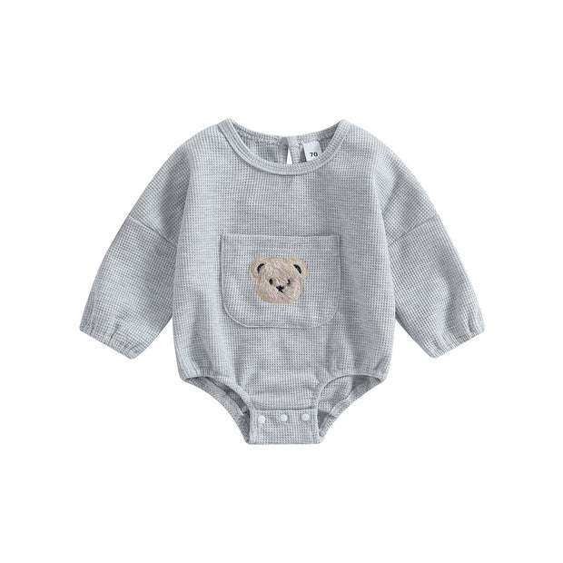 Txlixc Baby Spring Fall Romper Cute Bear Embroidery Long Sleeve