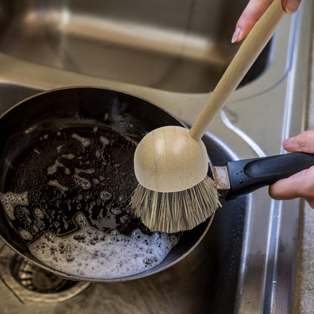 Natural Pan Cleaning Brush Bamboo Handle Dish Brush