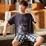 Summer Casual men's pajamas Knitted cottonshort sleeve shorts Striped