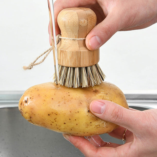 Bamboo Dish Scrub Brushes Palm Pot Brush Round Mini Scrub