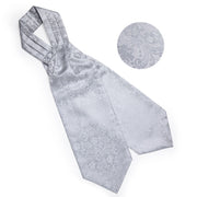 Silver Paisley Silk Ascot Tie Set Wedding Party Cravat White Ties