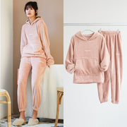 Winter Flannel Pajama Set Women Fleece Hoodie+Pants