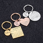 Personalized Custom Key Chain Ring Engraved Calendar Date Stainless Steel Keyring
