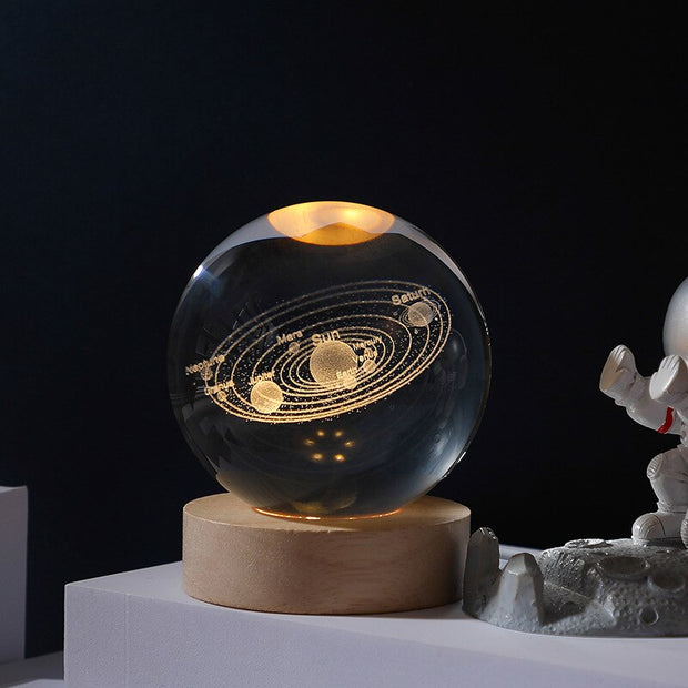 Luminous crystal ball tabletop ornament solar system moon decoration