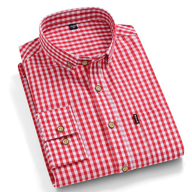Plaid Shirts for Men Long Sleeve 100% Cotton Autunm Regular Fit