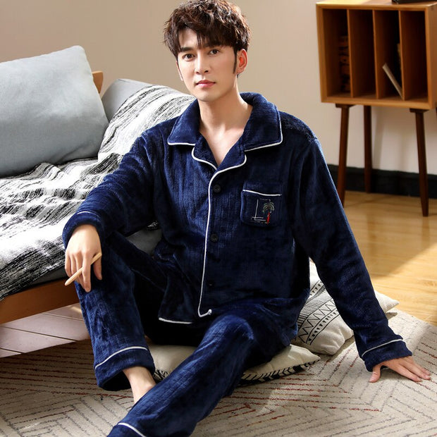 X5000 Thickened Flannel Pajamas Men&#39;s Fleece Sleepwear