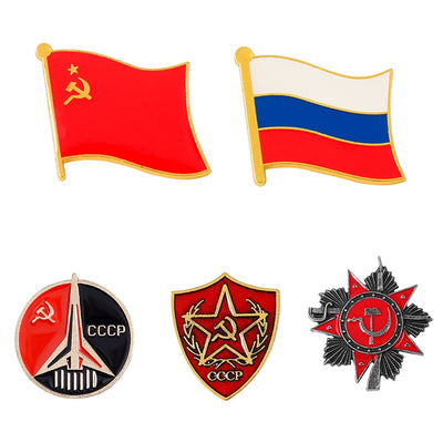 Retro USSR Symbol Enamel Pin Russian Icon Badge Red Star Sickle Hammer