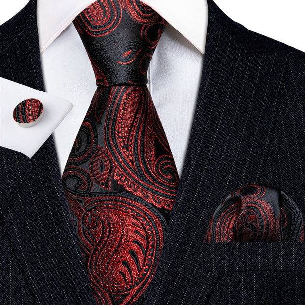 3PC Fashion Luxury Dark Floral 100% Silk Tie Gifts For Men Suit