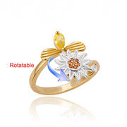 Rotating Four Clover Adjustable Rings for Women Stainless Steel Wedding Ring