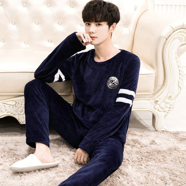 X5000 Thickened Flannel Pajamas Men&#39;s Fleece Sleepwear