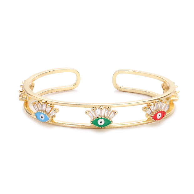 Luxury Zircon Crystal Hollow Gold Color Bangle Bracelet For Women Classic Star Evil Eye