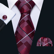 Fashion Green Plaid Men Tie Set Silk Jacquard Necktie Wedding Business