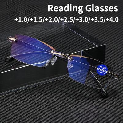 Square Frameless Presbyopic Glasses Diopters +1.0 to +4.0