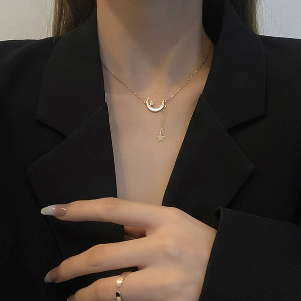 Classic Gold Color Titanium Steel Necklace For Women Jewelry Crystal Pearl Beads