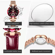 POEDAGAR Women Watches Fashion Diamond Dial Leather Quartz Watch
