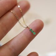 925 Sterling Silver 14k Gold Plated Necklace for Women Retro Green Three Zircon Mini