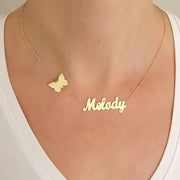 Custom Name Necklace With Heart Butterfly Personlized Nameplate