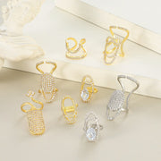 Fashion Inlaid Zircon Nail Rings For Women Gold Color Geometric Finger Ring